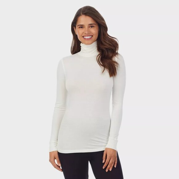 Warm Essentials by Cuddl Duds Smooth Stretch Thermal Turtleneck Top Ivory Small - Picture 1 of 7